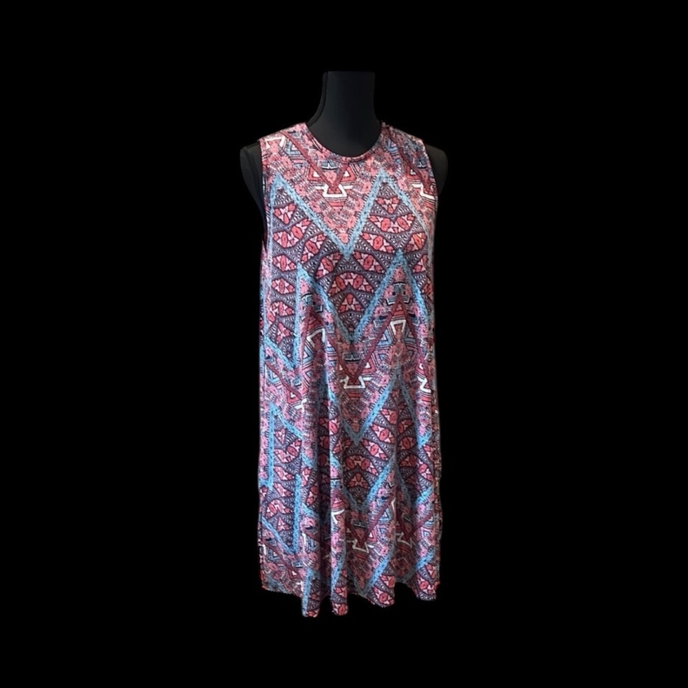 Cynthia Rowley Pink And Blue Sleeveless Summer Swing Dress Medium